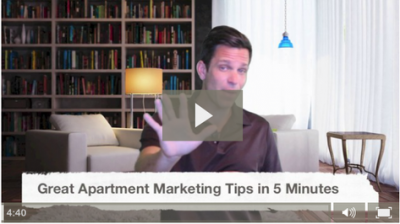 Man gestures while speaking in a video titled Great Apartment Marketing Tips in 5 Minutes