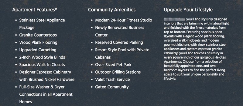 Apartment Amenity Pages