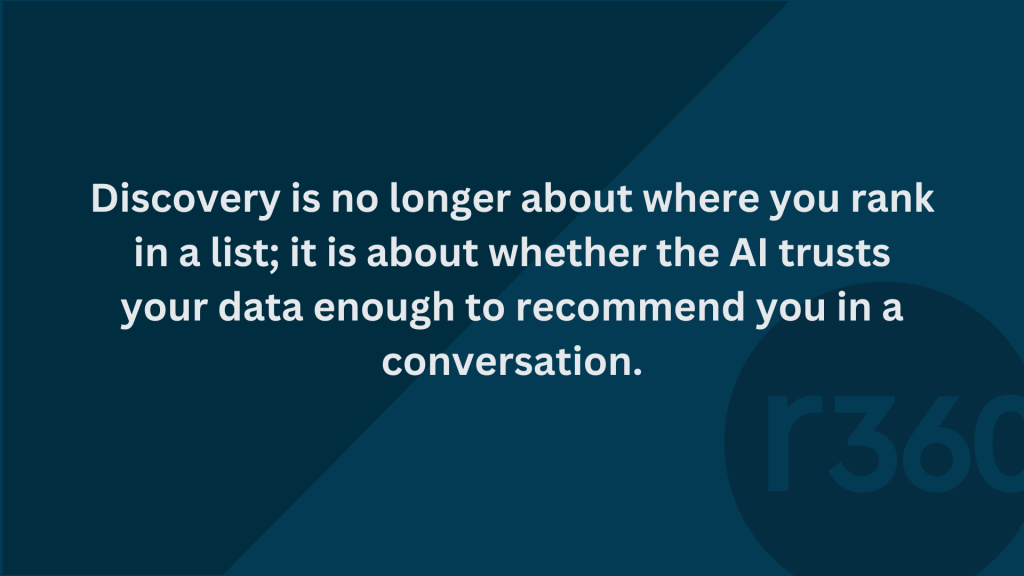 Discovery is no longer about where you rank in a list; it is about whether the AI trusts your data enough to recommend you in a conversation.
