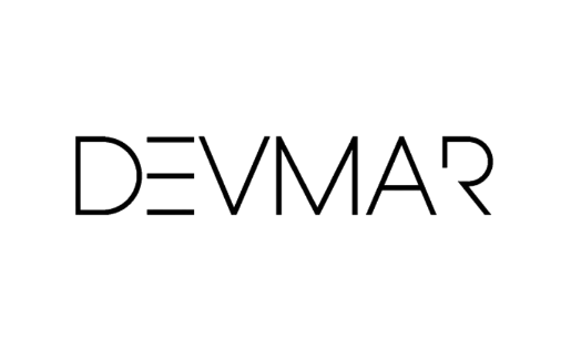 Devmar logo in black uppercase letters with minimalist line-style design
