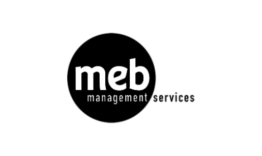 Meb Management Services logo featuring a black circle with white lowercase text