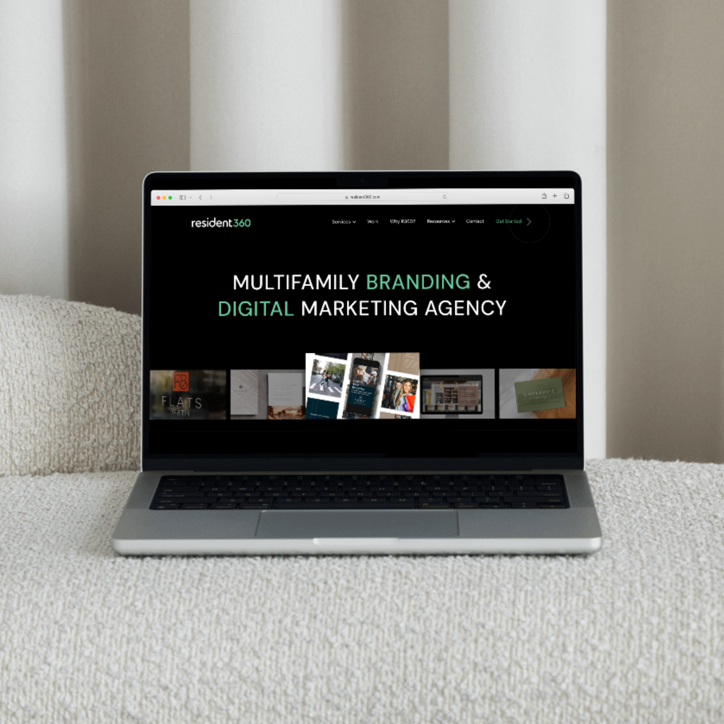 Resident360 corporate website homepage with the tagline multifamily branding and digital marketing agency