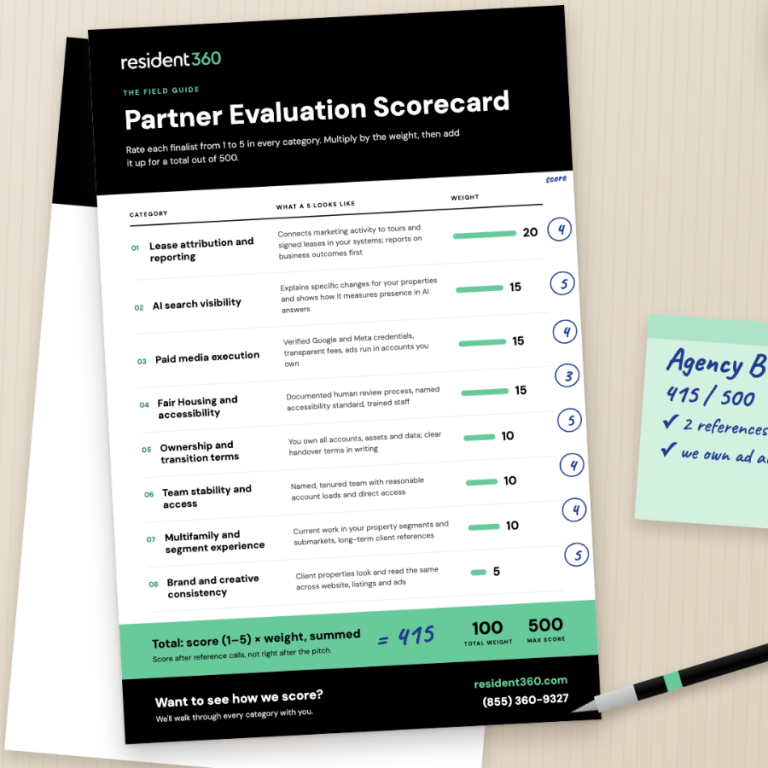 how to choose a multifamily digital marketing agency - partner evaluation scorecard